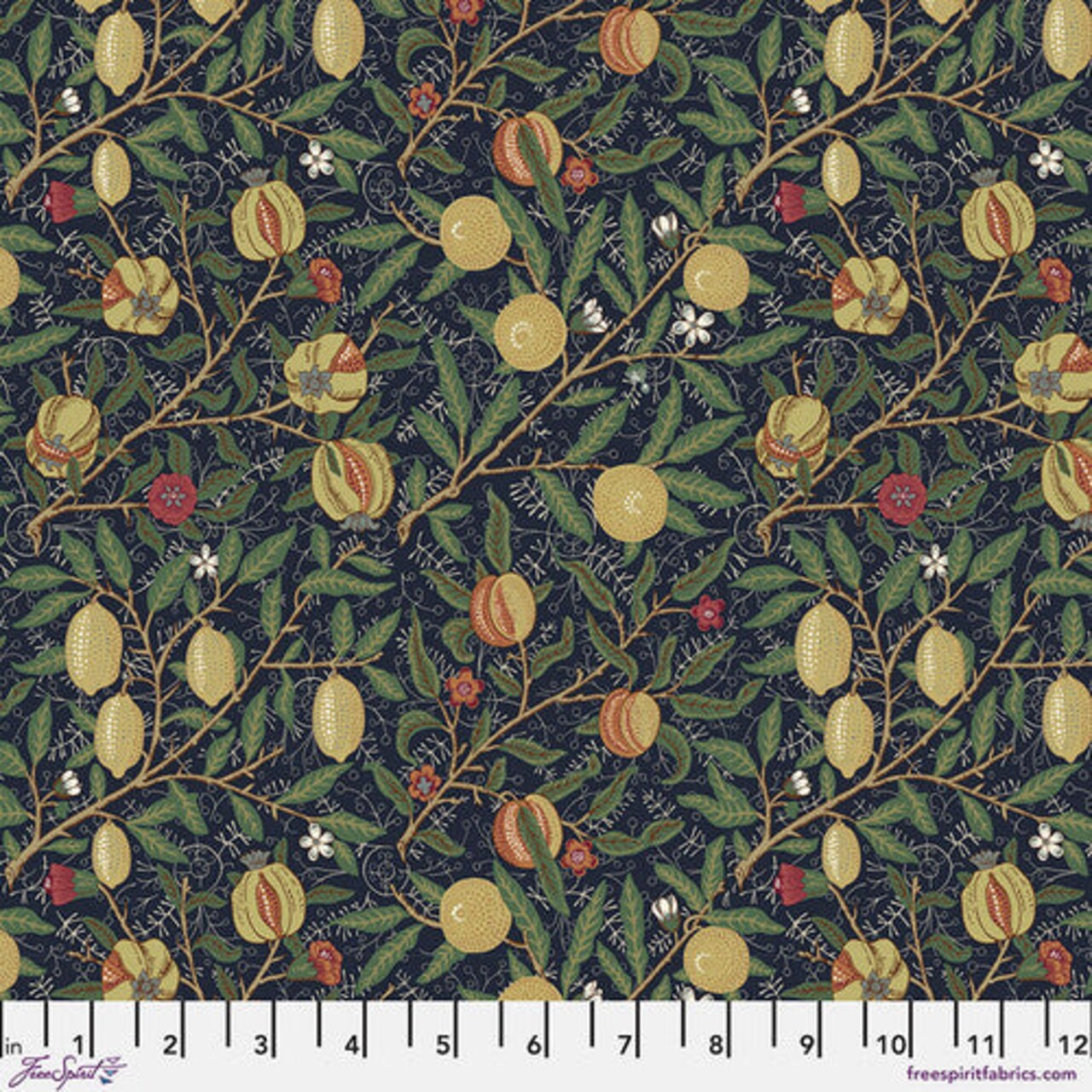 Fabric FreeSpirit Morris & Co. Medium Ink Fruit Oxford Holiday by the Quarter Yard PWWM128.INK